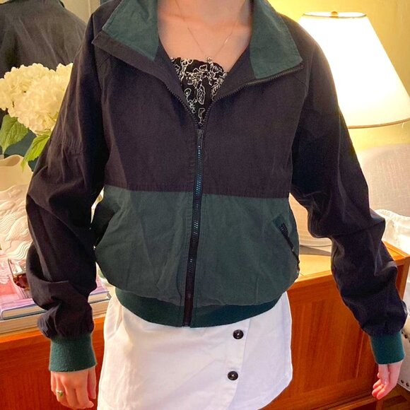 Brandy Melville John Galt Stephanie Zip Jacket Navy and Hunter Green - Picture 1 of 4